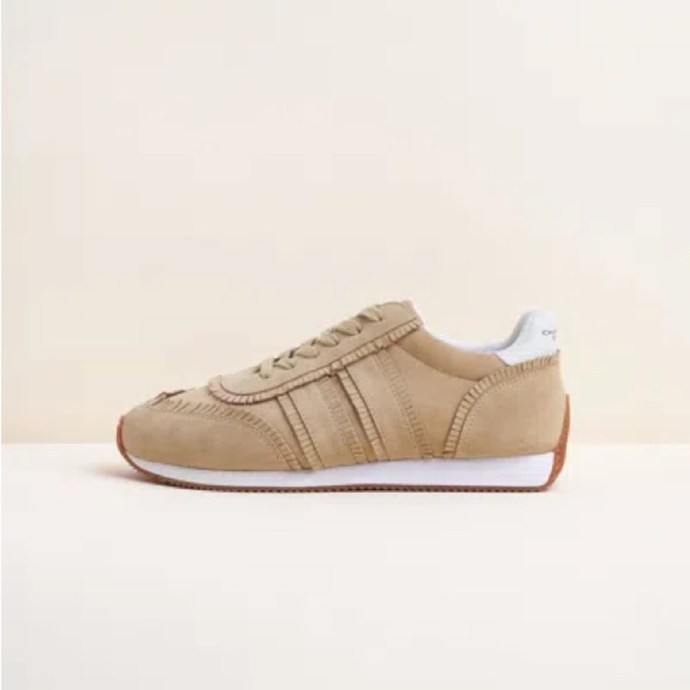 Charlotte Stone Taupe Suede Retro Runner with White Heel Accent